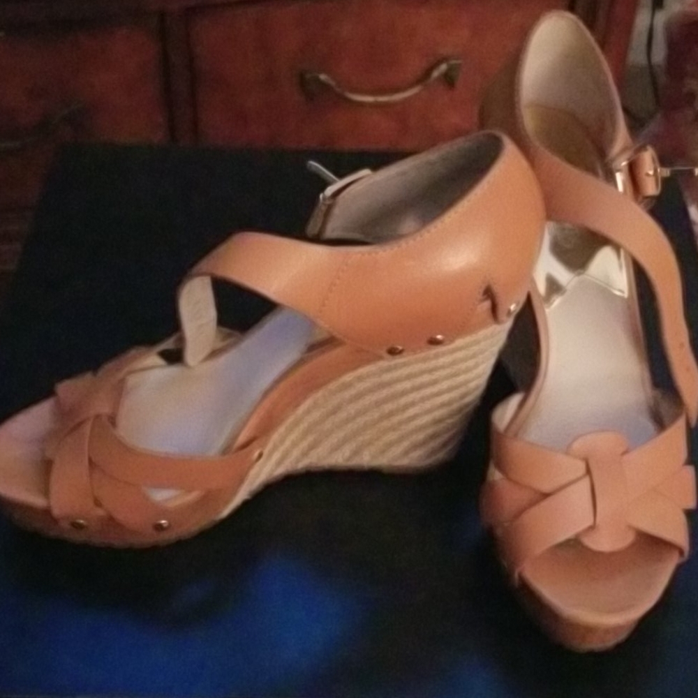 Brown wood and leather Michael Kors wedges